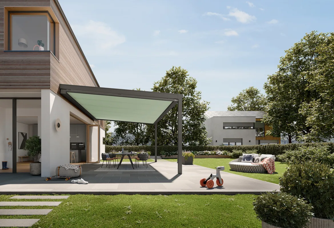 Die neue Unterglasmarkise „markilux 679“ bietet klares Design, viel Schatten und tolles Effektlicht. (© markilux)