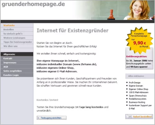 Bild: Homepage für Existenzgründer: Schnellentschlossene können noch 99 Euro sparen