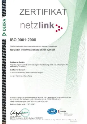 Bild: Netzlink erfolgreich rezertifiziert gemäß ISO 9001:2008