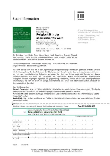 Bild: Buch erschienen: Religiosität in der säkularisierten Welt