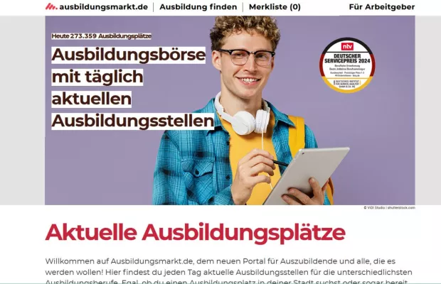 Bild: Ausbildungsmarkt.de erhält Deutschen Servicepreis 2024 in der Kategorie 'Berufliche Orientierung