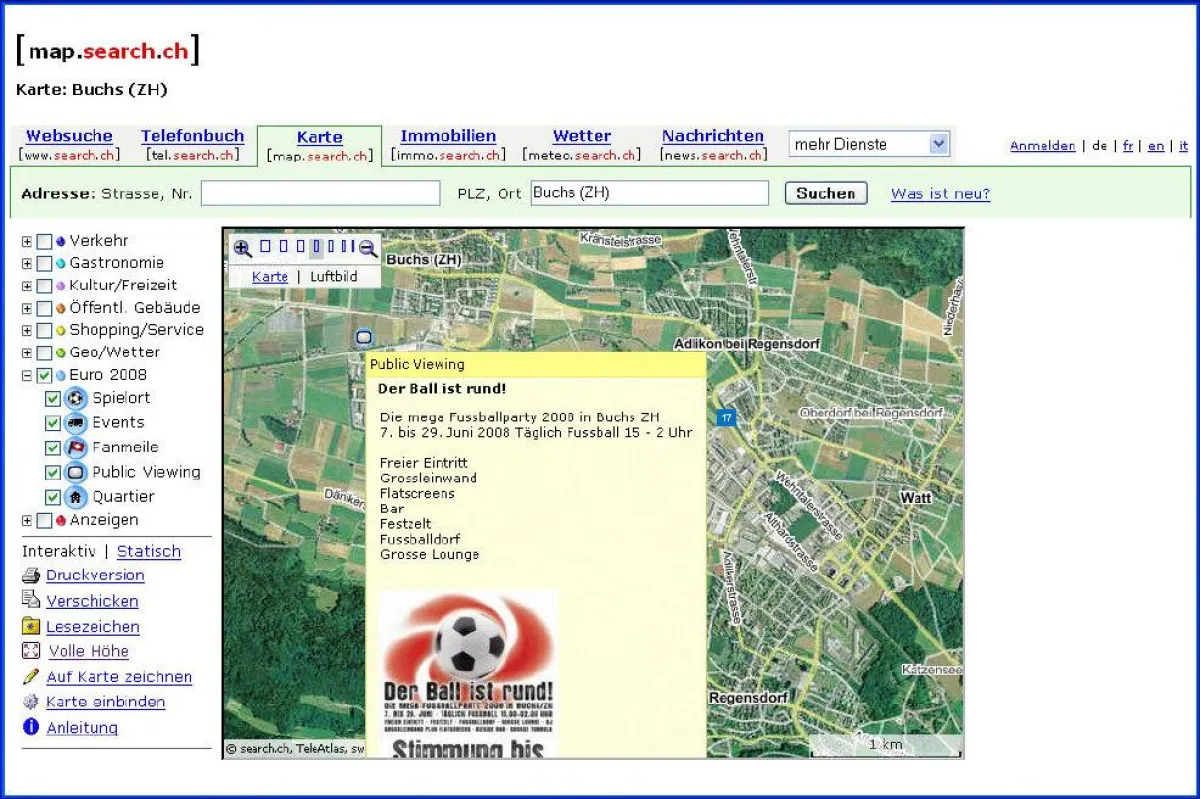 Fussballinformationen auf euro.search.ch