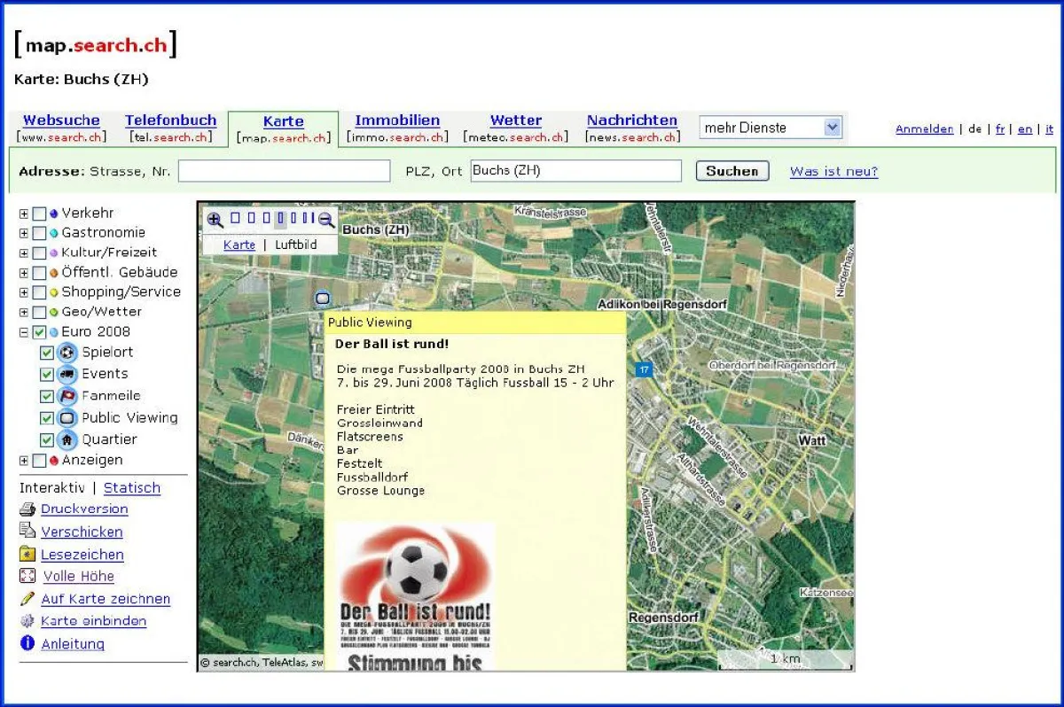 Fussballinformationen auf euro.search.ch