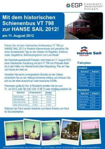 Mit dem historischen Schienenbus VT 798 zur HANSE SAIL Bild: Mit dem historischen Schienenbus VT 798 zur HANSE SAIL