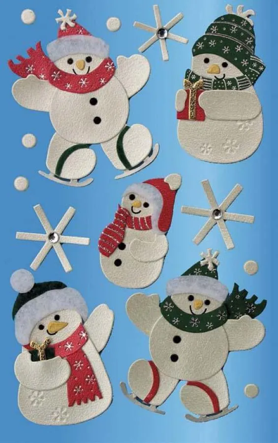 Weihnachtliche Sticker: Ob auf Schlittschuhen oder ohne – diese Schneemänner haben immer gute Laune.
