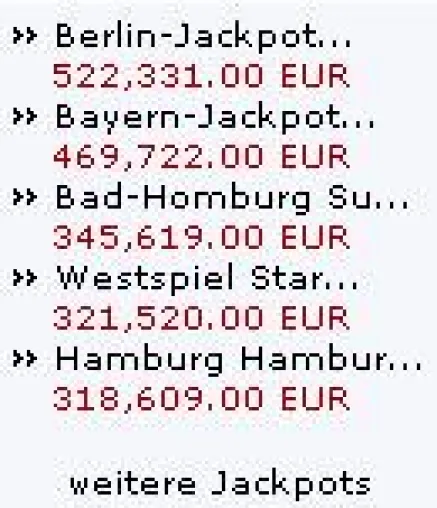 Bild: Der Jackpot-Ticker - ein weiteres Service Angebot der ISA-CASINOS