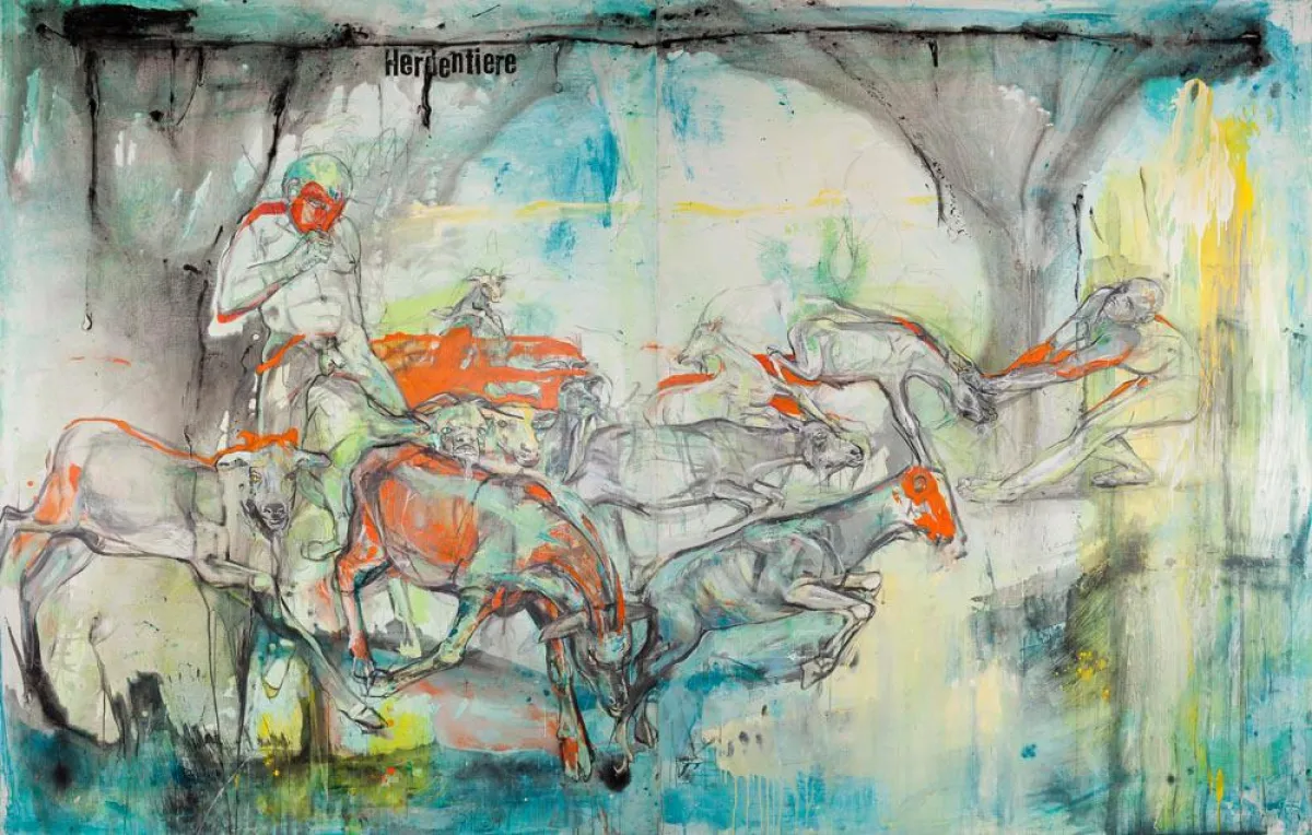 Undine Bandelin, Herdentiere, 230x360cm, 2011, Foto: Ph. Hiersemann Courtesy by Galerie Queen Anne