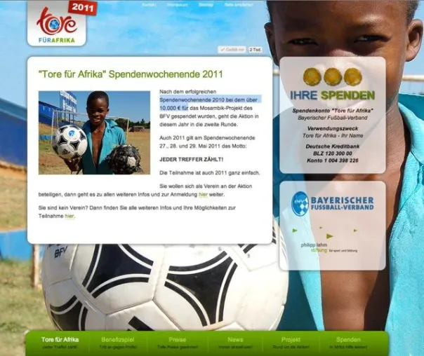 "Tore für Afrika" erhält für die Spendenaktion 2011 einen neuen Internetauftritt Bild: "Tore für Afrika" erhält für die Spendenaktion 2011 einen neuen Internetauftritt
