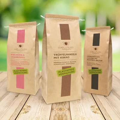 Bild: Für edlen Genuss mit gutem Gewissen - Wellnuss Premium Snacks wird plastikfrei