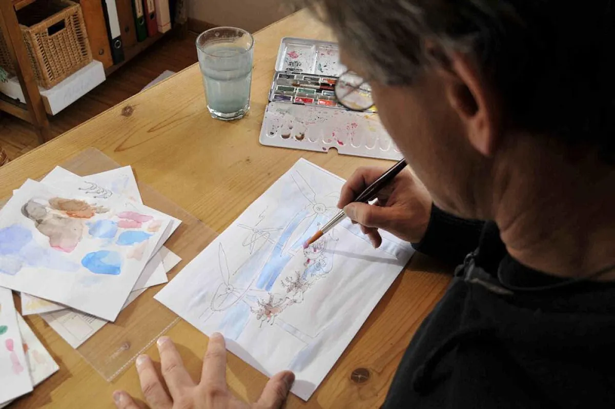 Irber coloriert die Windkraft-Weihnachtskarte