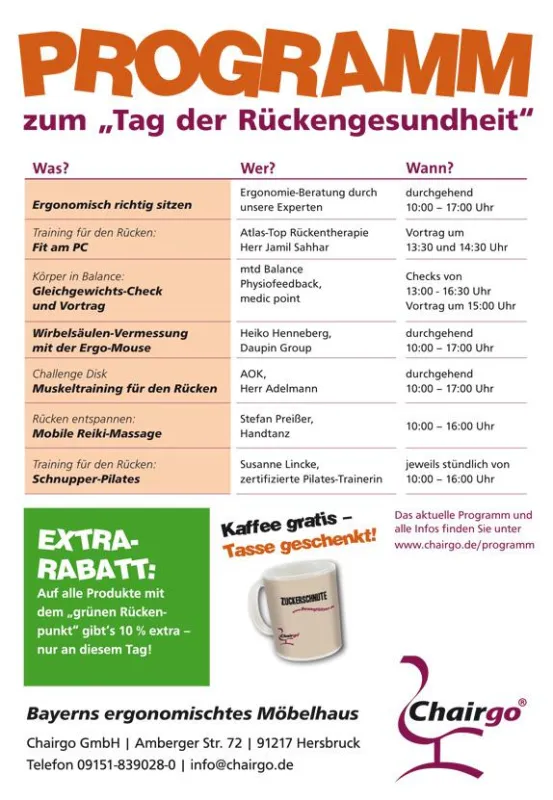 Programm zum Tag der Rückengesundheit bei Chairgo