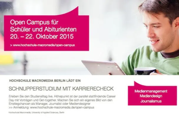 Macromedia Berlin - Schnupperstudium mit Karrierecheck für medieninteressierte SchülerInnen Bild: Macromedia Berlin - Schnupperstudium mit Karrierecheck für medieninteressierte SchülerInnen