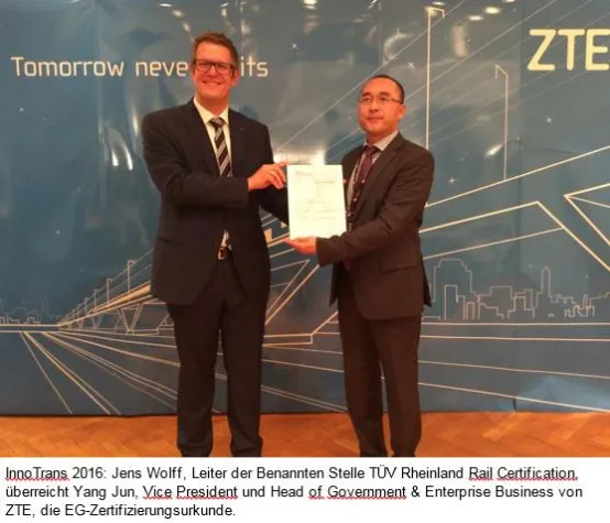 Bild: ZTE erhält EG-Zertifizierung für GSM-R Netztechnologie