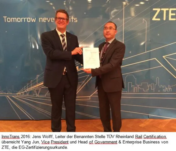 Bild: ZTE erhält EG-Zertifizierung für GSM-R Netztechnologie