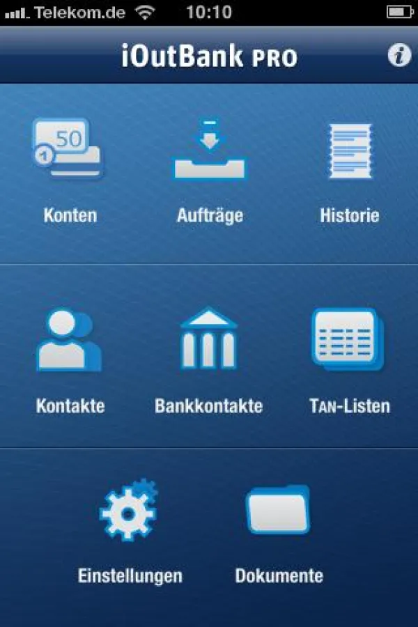 iOutBank Pro Menü-Übersicht