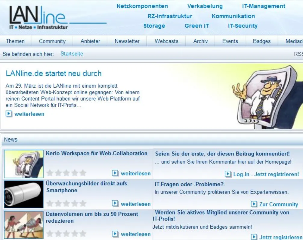 LANline.de zeigt sich nun als Online-Community für IT-Profis und setzt auf ein Badge-System. Bild: LANline