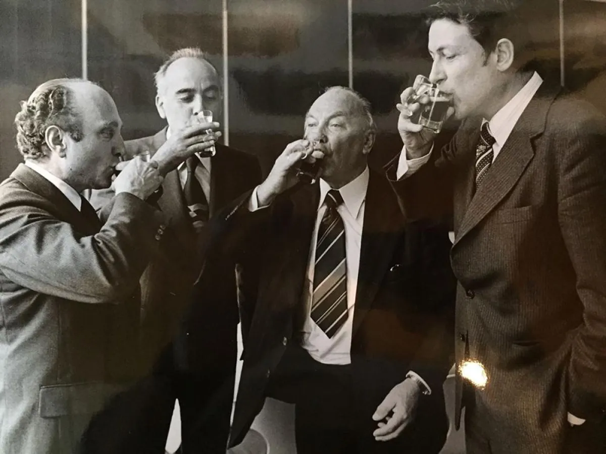 1977: v.l.: Otto Graf Lambsdorff, Dr. Hans Friedrichs, Egon Franke, Detlev Kleinert