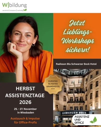 Bild: Herbst Assistenztage 2026 in Wiesbaden: Praxisnahe Weiterbildung für Assistenz und Office Management