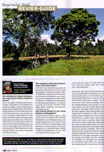 Zehn Seiten in Europas Nr. 1 der MTB-Magazine: Mountainbike-Magazin „bike“ mit Revier-Guide Bayerischer Wald Bild: Zehn Seiten in Europas Nr. 1 der MTB-Magazine: Mountainbike-Magazin „bike“ mit Revier-Guide Bayerischer Wald