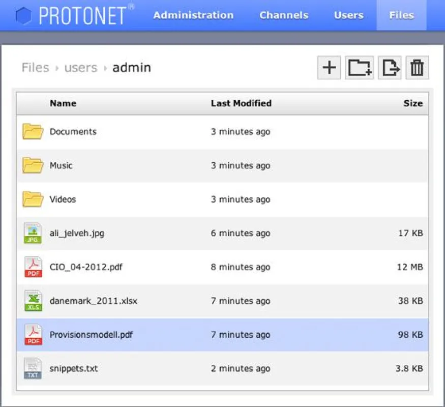 Screenshot Protonet Dateiverwaltung