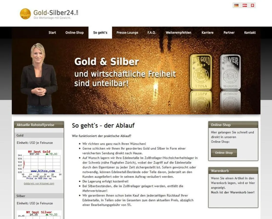 Screenshot vom Online-Shop www.Gold-Silber24.com