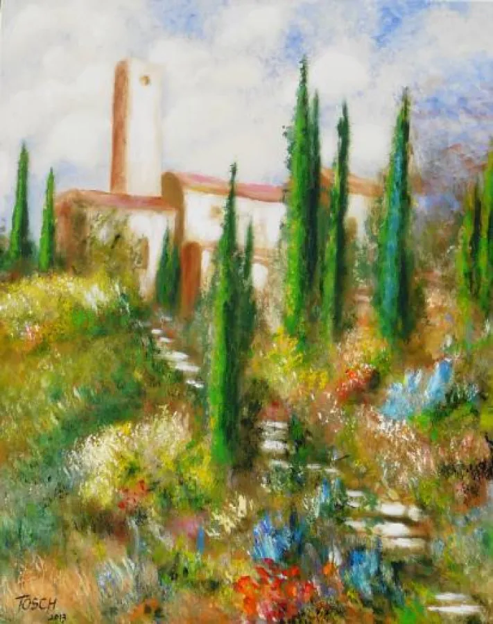 Château du Rhône, Ocker natur u. Acryl/Leinwand, 100x80 cm