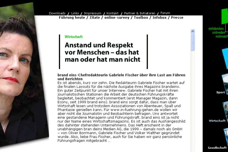 Bild: Brandeins-Chefredakteurin Gabriele Fischer im Interview auf in-fuehrung-gehen.de