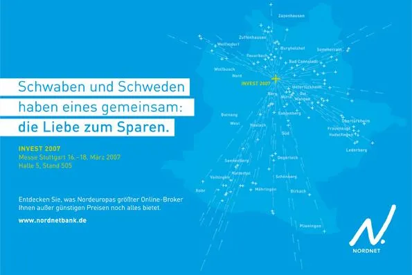 Erste Außenwerbung für die Nordnet Bank: minigram taucht ganz Stuttgart in Cyan Bild: Erste Außenwerbung für die Nordnet Bank: minigram taucht ganz Stuttgart in Cyan