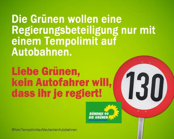 Grüne wollen bei Regierungsbeteiligung Tempolimit durchsetzen Bild: Grüne wollen bei Regierungsbeteiligung Tempolimit durchsetzen