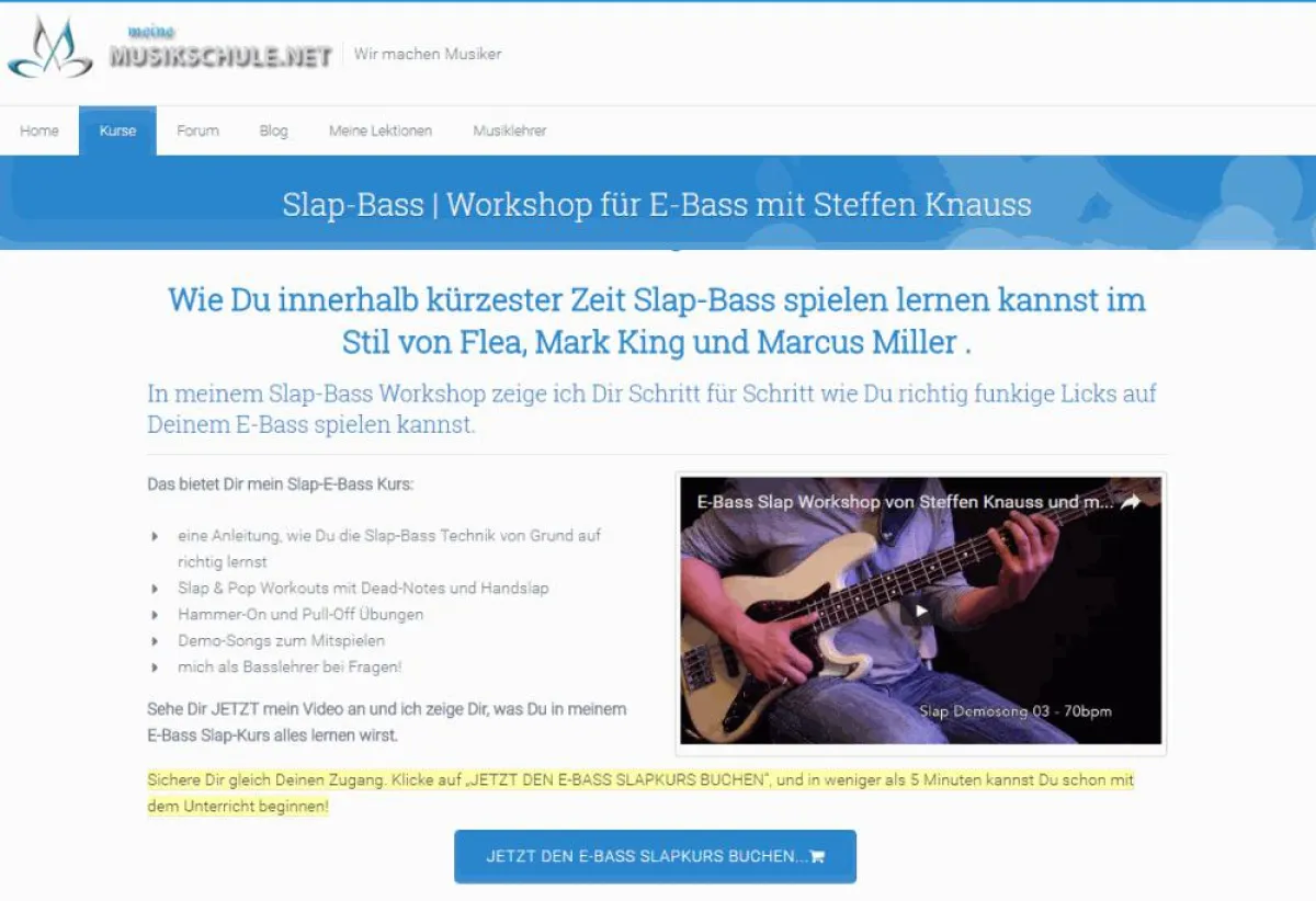 Screenshopt Slap-Bass Kurs von www.meineMusikschule.net