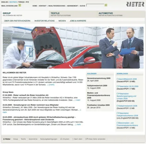 Bild: rieter.com – neue Global Site des Industriekonzerns mit TYPO3 realisiert