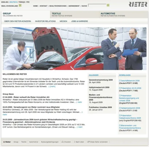 rieter.com – neue Global Site des Industriekonzerns mit TYPO3 realisiert Bild: rieter.com – neue Global Site des Industriekonzerns mit TYPO3 realisiert