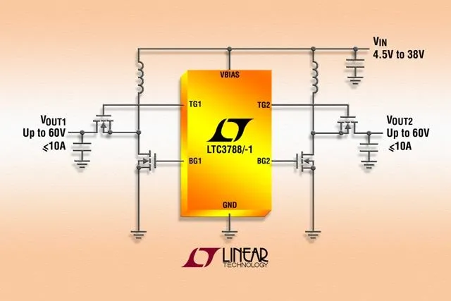 Linear Technology: 60V-Hochleistungs-Synchron-DC/DC-Aufwärtsregler-Controller mit zwei Ausgängen Bild: Linear Technology: 60V-Hochleistungs-Synchron-DC/DC-Aufwärtsregler-Controller mit zwei Ausgängen