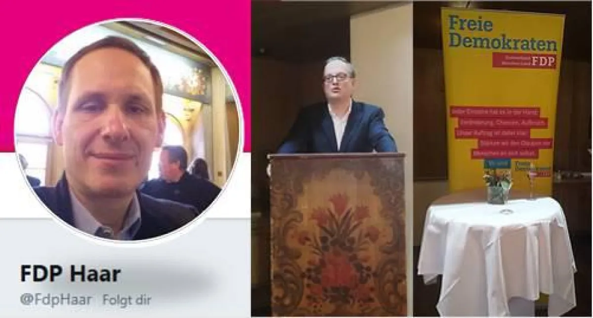 Live-Tweet der FDP Haar (OV Dr. Siemsen, links): Europakandidat Dr. Hartung (Mitte) ist begeistert.