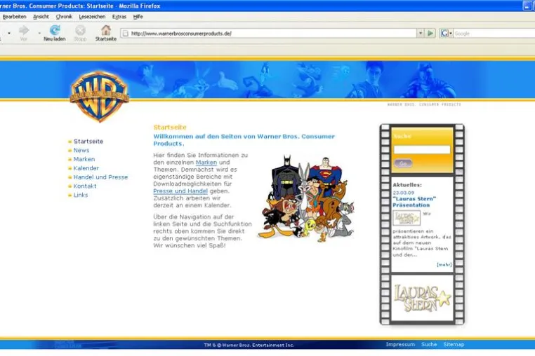 Bild: NEUER INTERNET AUFTRITT WARNER BROS. CONSUMER PRODUCTS
