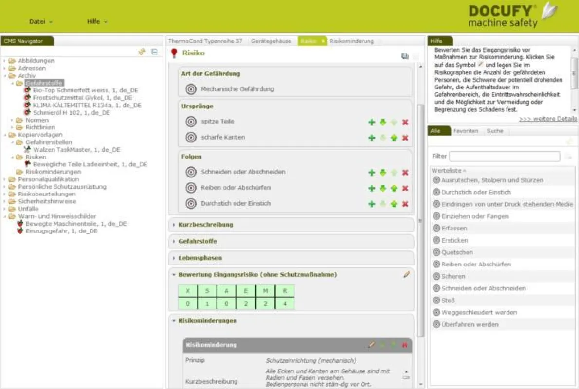 DOCUFY Machine Safety erzeugt automatisch die Nachweisdokumentation nach DIN EN ISO 12100 und die Konformitäts- bzw. Einbauerkläru
