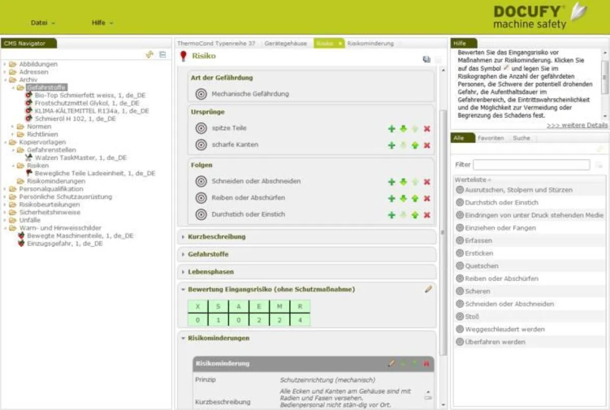 DOCUFY Machine Safety erzeugt automatisch die Nachweisdokumentation nach DIN EN ISO 12100 und die Konformitäts- bzw. Einbauerkläru