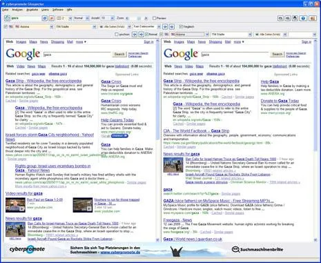 Bild: GInspector 2.0 mit Google Glaskugel und regional lokalisierter Suche