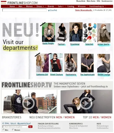 Bild: frontlineshop.com führt im Rahmen des Web-Relaunches Department-Store Konzept ein