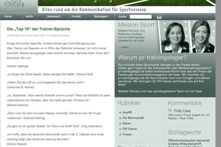 Bild: ten°east startet Sportblog: pr-trainingslager.de bringt Sportvereine nach vorn
