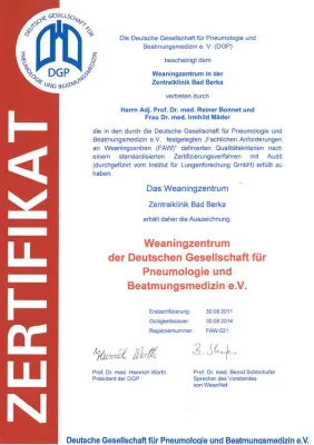 Bild: Erstes Zertifiziertes Zentrum für Beatmungsentwöhnung in Mitteldeutschland an der Zentralklinik Bad Berka