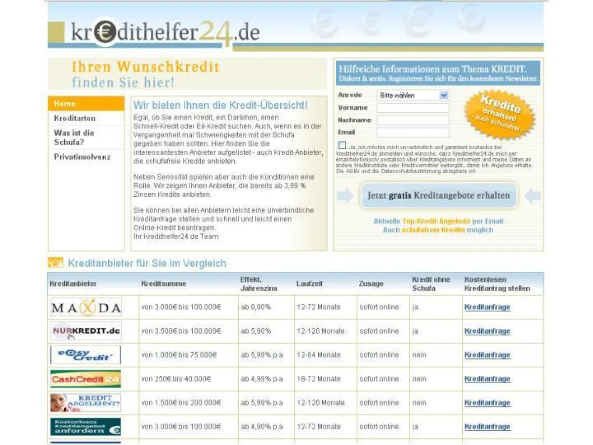 Screenshot von www.Kredithelfer24.de