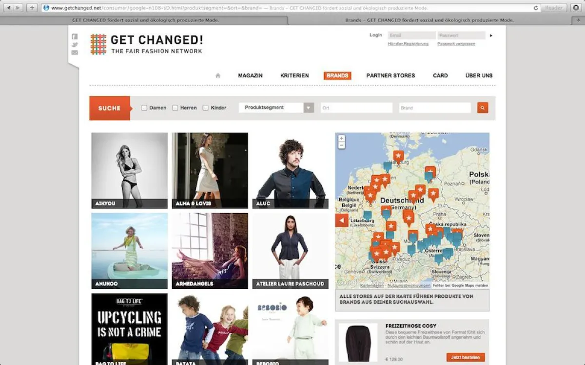 Auf www.getchanged.net sind bereits rund 50 Fair Fashion Labels und über 100 Stores vertreten.