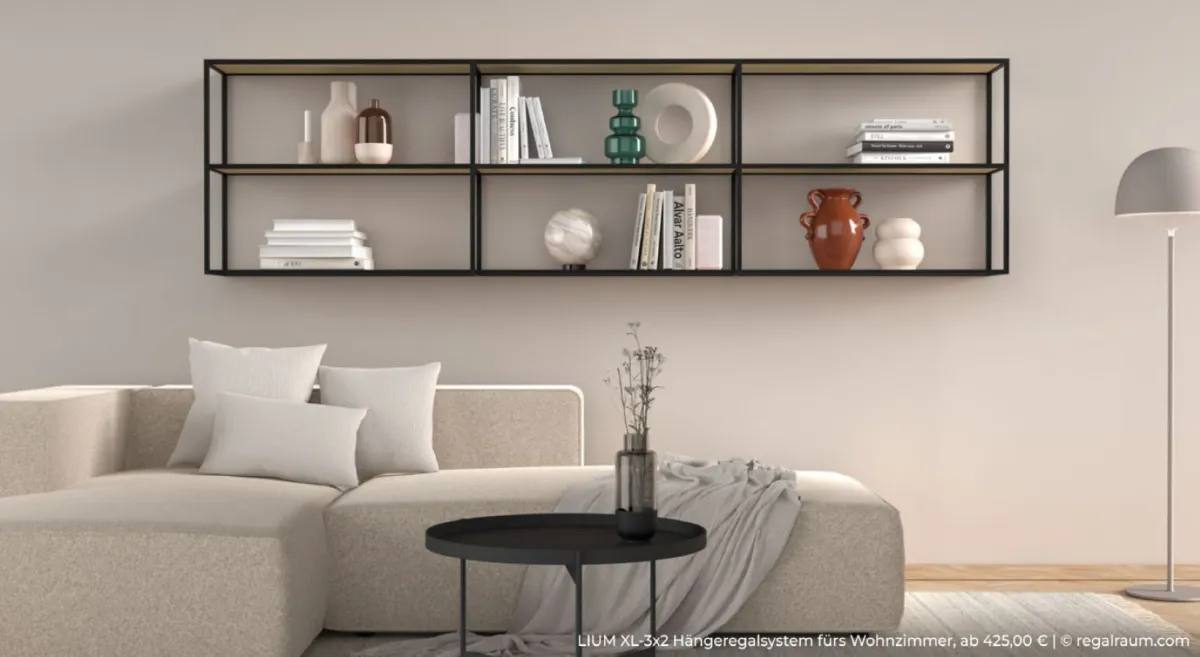 LIUM XL 3x2 Hängeregalsystem fürs Wohnzimmer (© regalraum.com)