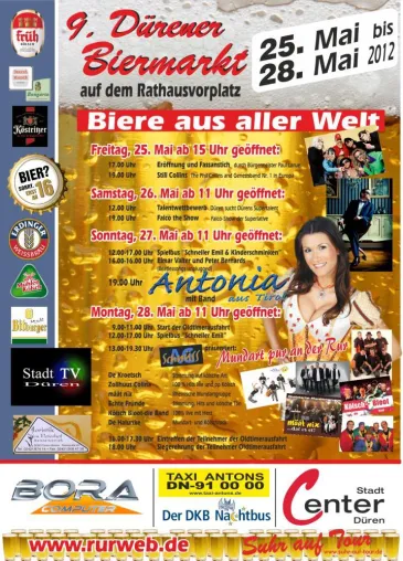 Vom 25.05. – 28.05.2012 findet in Düren der 9. Dürener Biermarkt statt. Bild: Vom 25.05. – 28.05.2012 findet in Düren der 9. Dürener Biermarkt statt.