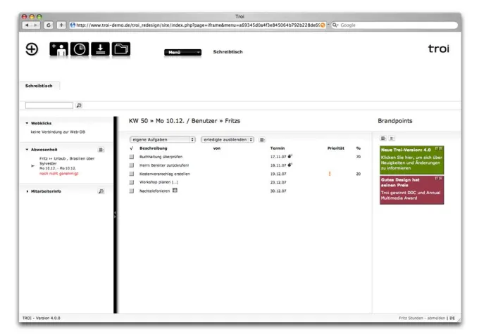 Neue Version der webbasierten Agentursoftware Troi Bild: Neue Version der webbasierten Agentursoftware Troi