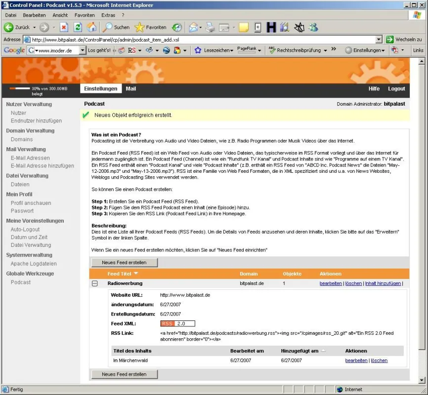 Podcasting leicht gemacht mit der Webserver Steuerzentrale