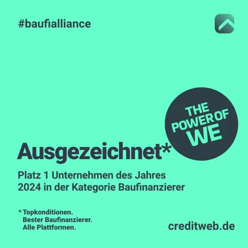Auszeichnung als „Unternehmen des Jahres 2024“ – creditweb ist Gesamtsieger in der Kategorie Baufinanzierer Bild: Auszeichnung als „Unternehmen des Jahres 2024“ – creditweb ist Gesamtsieger in der Kategorie Baufinanzierer