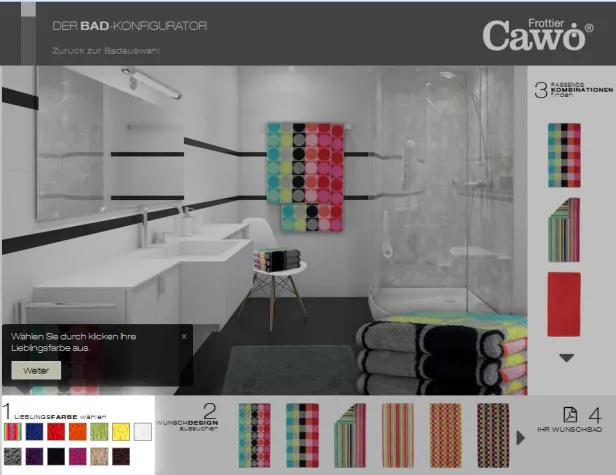Bild: 3D-Bad-Konfigurator unterstützt die online Markenbindung der CAWÖ Textil GmbH & Co. KG