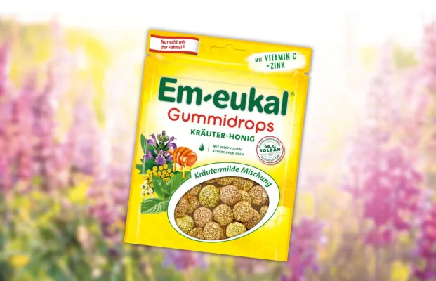 Bild: Die Em-eukal® Gummidrops Kräuter-Honig Mischung bietet kräutermilden Kaugenuss